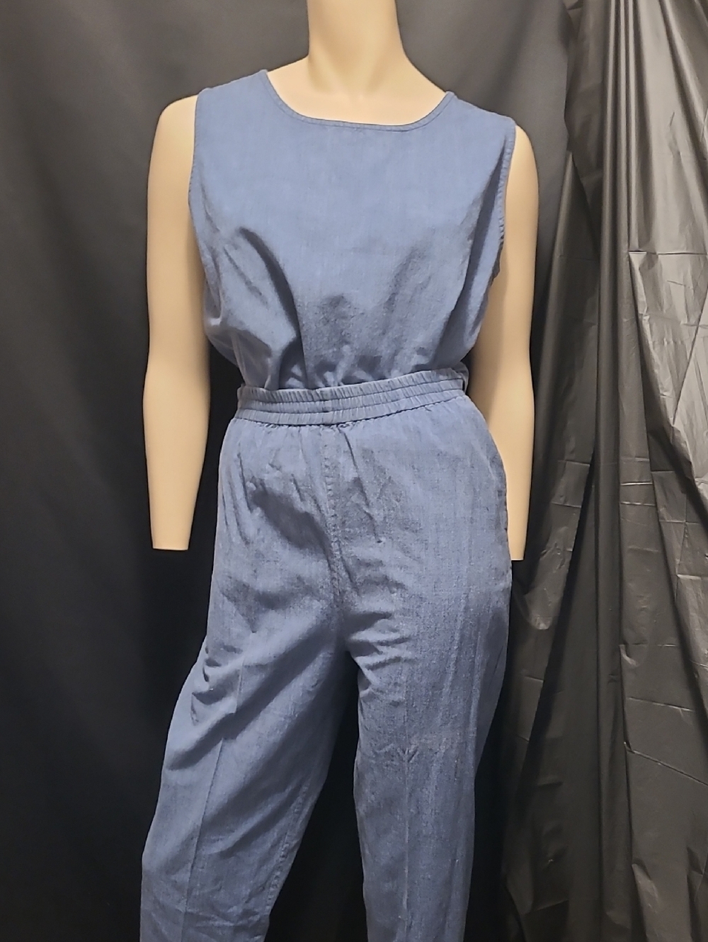 VINTAGE Blue Woven-Detail 3PC PANT SUIT - Picture 8 of 15